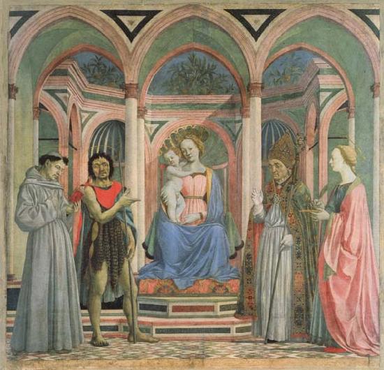 DOMENICO VENEZIANO Madonna and Child Enthroned with SS.Francis,john the Baptist,Zenobius,and Lucy China oil painting art